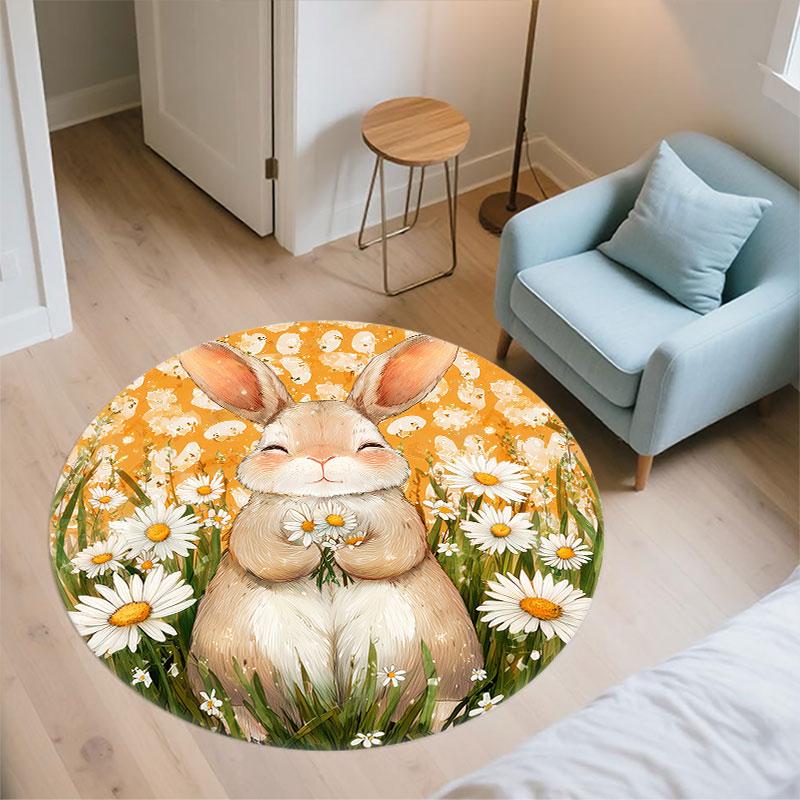 Cartoon Bunnies pattern round rug,Carpet Rug for Living Room Bedroom Playroom ,Non-slip Floor Mat,Holiday Gifts and Birthday Gifts.