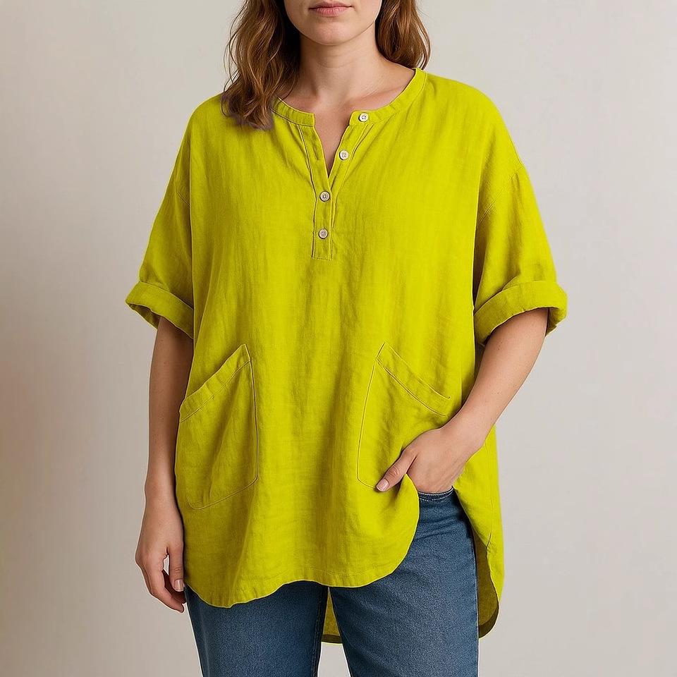 Womens Tops And Blouses Summer Fashion Elegant Casual Solid Loose V Neck Three Quarter Cotton Linen Women's Tops And Shirts