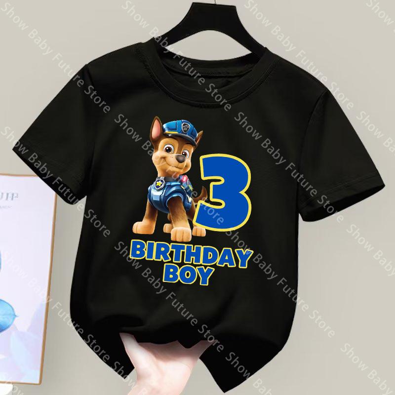 Summer Party T Shirt for Boys Girls Cartoon Chase New Birthday Number Cute Tee Shirt Printed Clothes Anime Tops Gifts