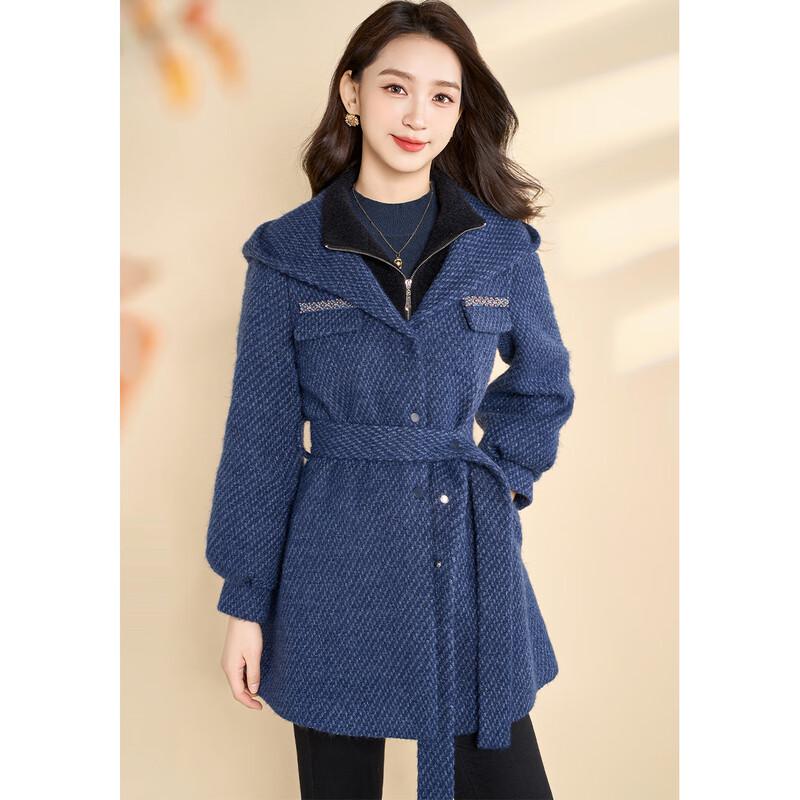 Women's Designer Faux Two-Piece Hooded Woolen Coat