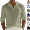 Men's Linen Long Sleeve Lapel Polo Shirt Solid Color Loose Casual.