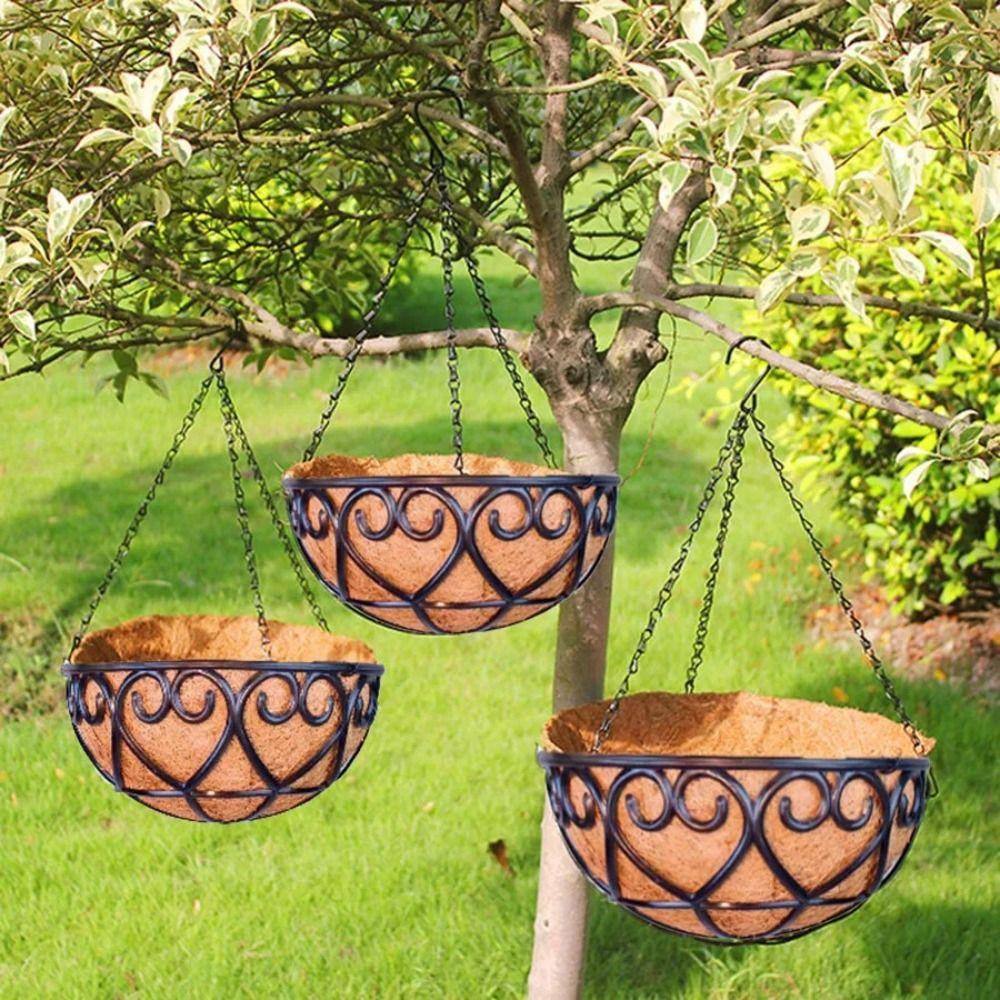 Coconut Brown Round Chain Hanging Basket European Planters Basket Fashion Flowerpot