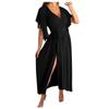 Women's Casual Color Irregular Flared Sleeves Loose V Neck Long Dress