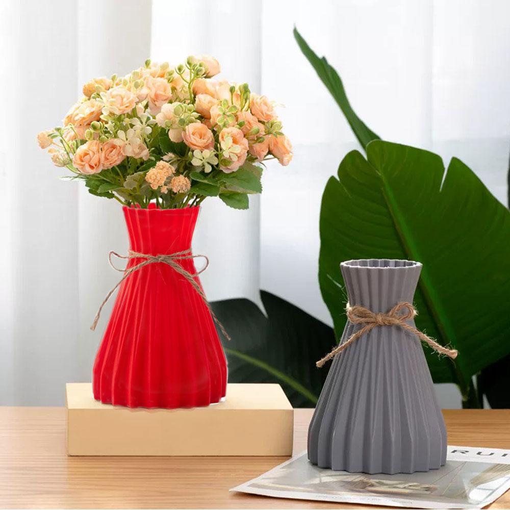 Nordic Origami Vase Pleated Plastic Flower Vase Waist Folding Bow Minimalist Floral Container Modern Dried Flowers Decor Vase