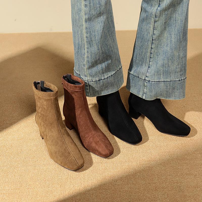 

Женские короткие ботинки на толстом каблуке с квадратным носком, новые осенние 2025, темпераментные, французские, универсальные, тонкие, с небольшой высотой подъема, ботинки Мартин 40 хаки