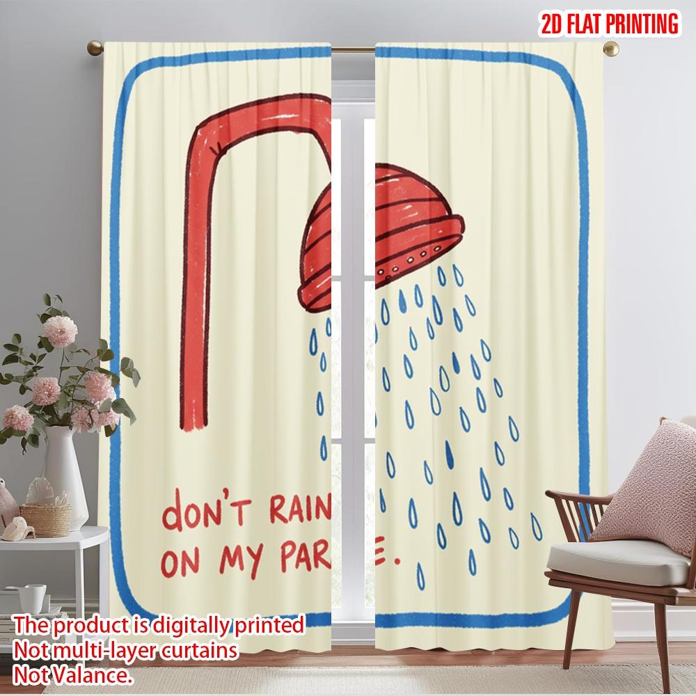 

2pcs 2D flat printing Curtains Fun Rain Polyester Without Electricity Holiday Decorations for Festive Portraits and Party 52.50×116.00 CM 2pcs