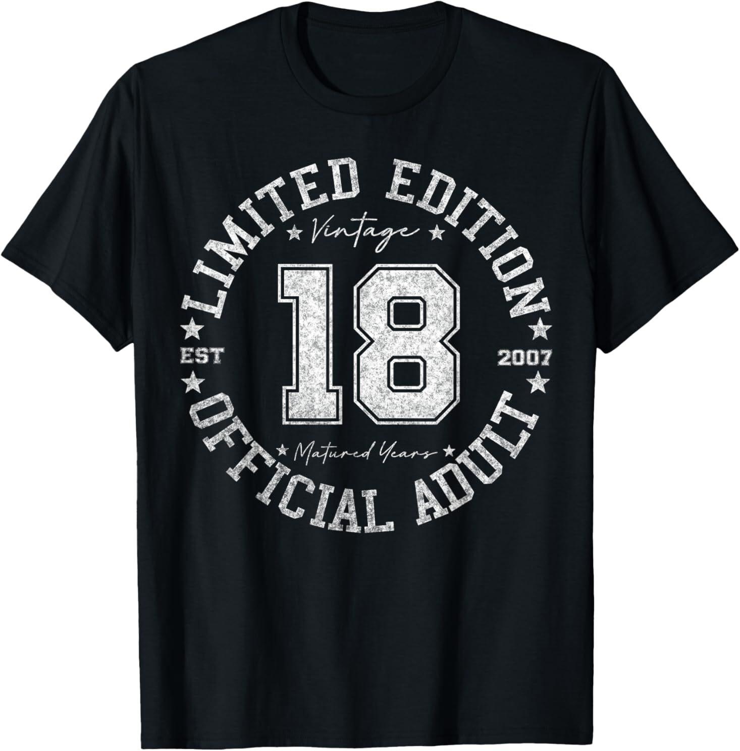 Official Adult 18 Year Old Gifts Vintage 2007 18th Birthday T-Shirt Mens Womens Tees Top S