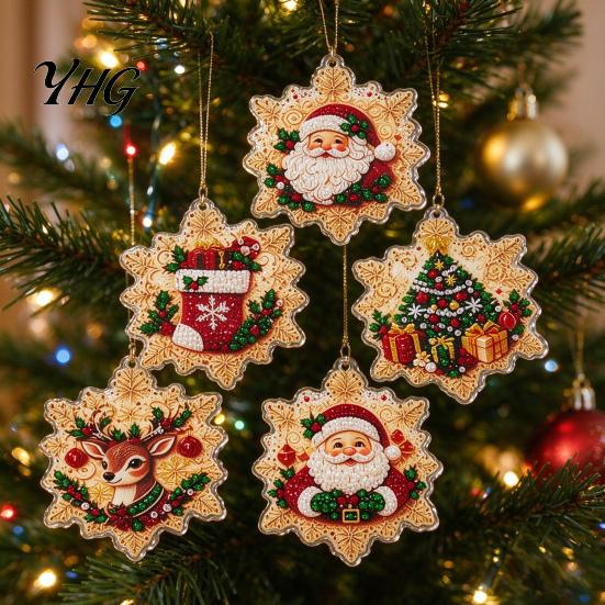 DIY Hanging Ornaments for Adults 6 Pcs Christmas Faux Pearl Painting Art Kit Adults, Holiday Craft Sets Beginners Diamond Kits, Gem Window Tree