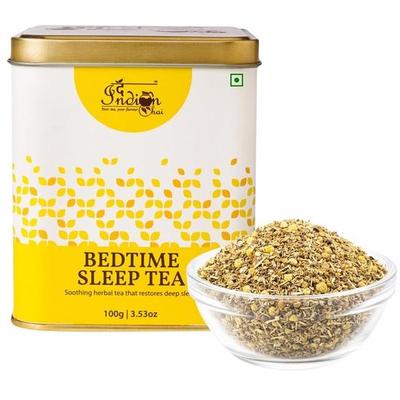 Den Indiske Chai – Sengetids Sove Te 100g med Passionsblomst, Baldrianrod, Kamilleblomst, Urte Te