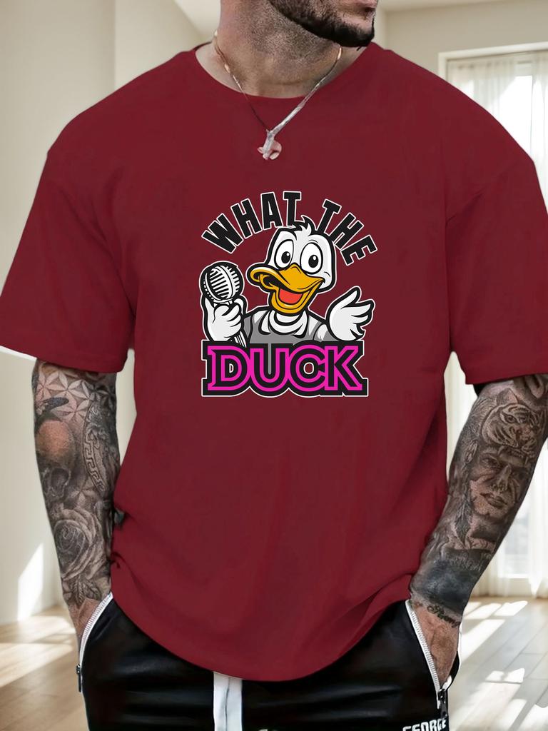 Mens WHAT THE DUCK Cartoon Duck Graphic Cotton TShirt Short Sleeve Breathable Comfort Fit Soft Light Casual Daily Wear Top