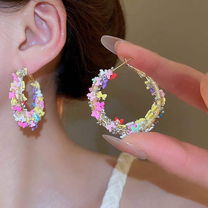 Sweet Dopamine Butterfly Bow Earrings for Women Rhinestone Exquisite Elegent Aesthetics Ear Buckle Crystal Take Picture Jewelry