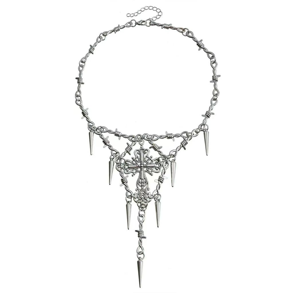 Barbed Wire Necklace Gothic Thorns Metal Barbed Wire Chain Necklace Jewelry for Men Women Y2K Chain