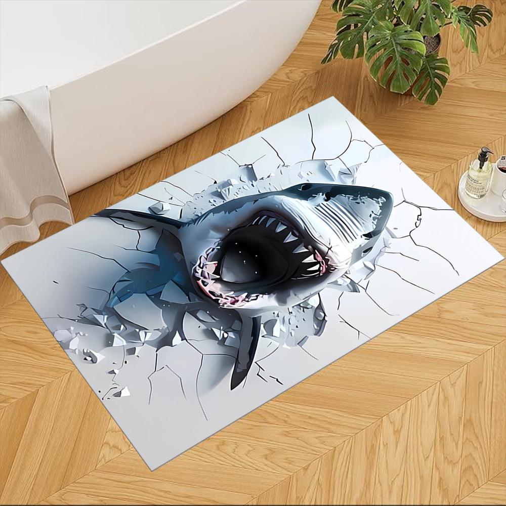 Shark Surface 2D Printed Floor Mat Shaggy Fabric Stain-resistant Surface Office & Lounge Rug Bohemian Boho Style Holiday Home Gift