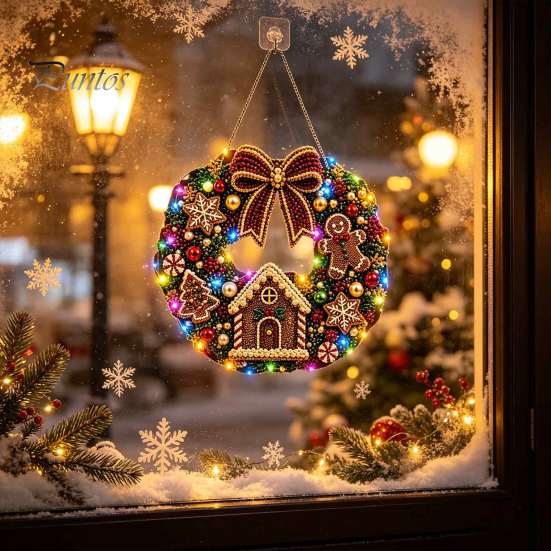 DIY-Feiertagshandwerk für Erwachsene Weihnachts-Diamantmalerei-Kranz-Set mit LED-Lichterkette, Schneemann-Perlenkunst Hängendes Ornament für Erwachsene, Acryl