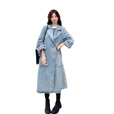 Denim Trench Coat Women's Medium and Long Autumn New Retro Temperament Casual Coat