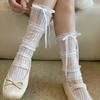 Spring and Summer Lightweight Socks - Children's Lace Mesh Stockings with Bow Ties - Long Stockings with Half-length Coverage
