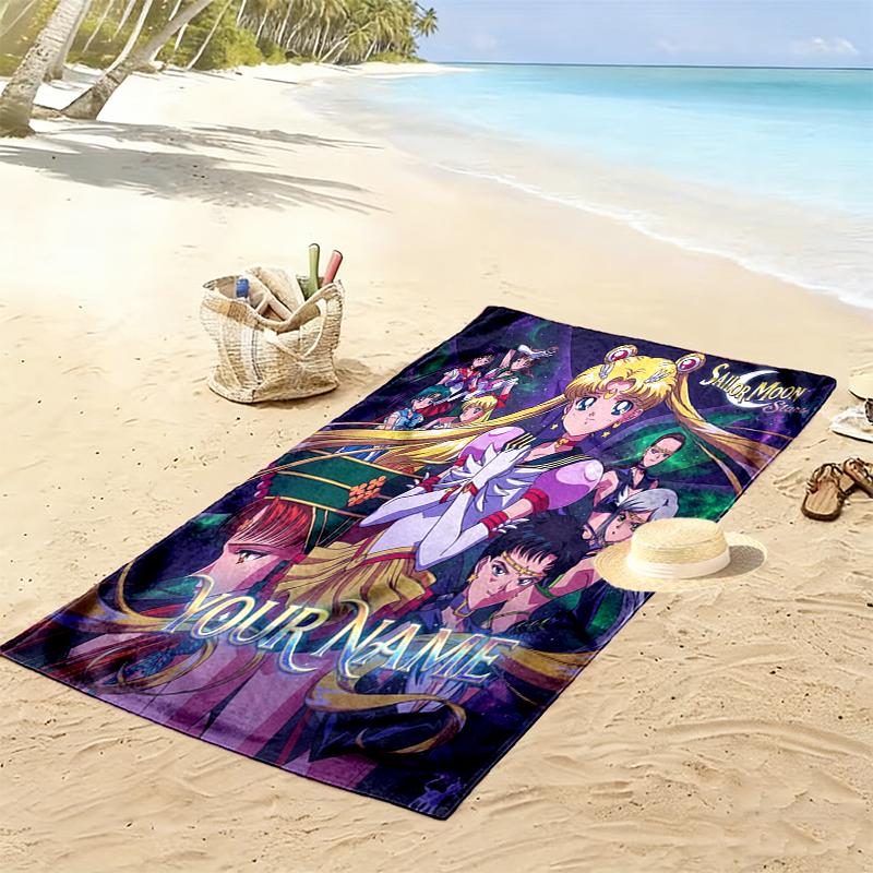 Custom NameSailor Moon Beach Towel Soft Microfiber Summer Towel Quick Dry Absorbent Towel for Beach Swimming Pool Travel