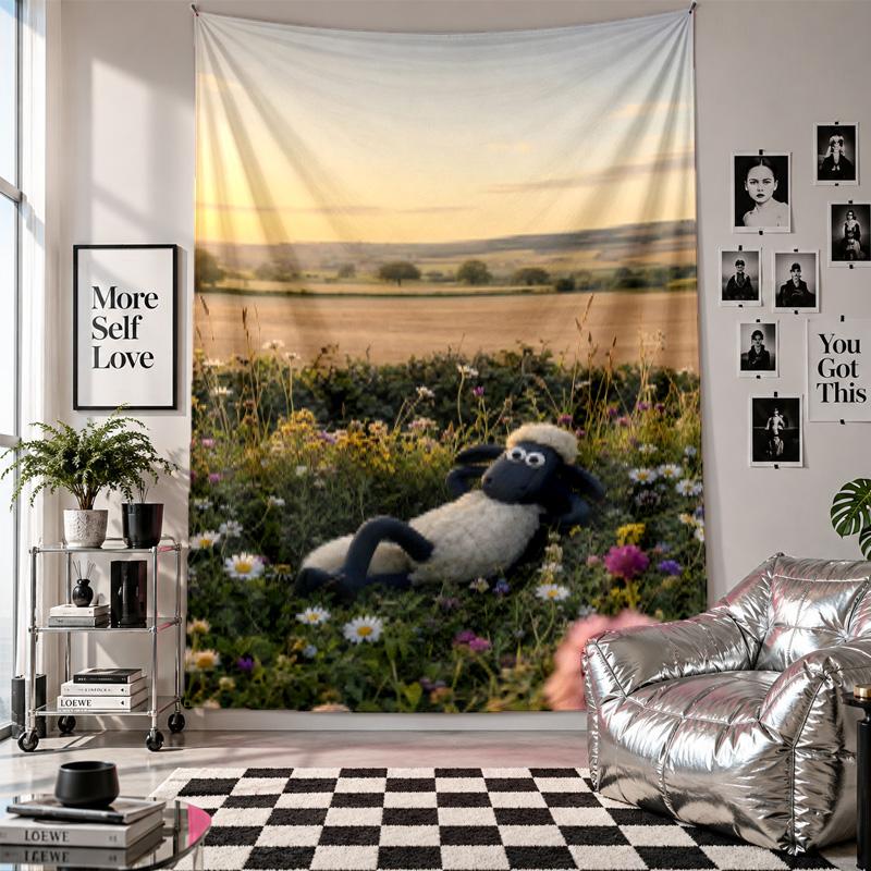 Wall TapestryShaun the Sheep Art Hanging Cloth Decorative Background Cover for Room Decoration