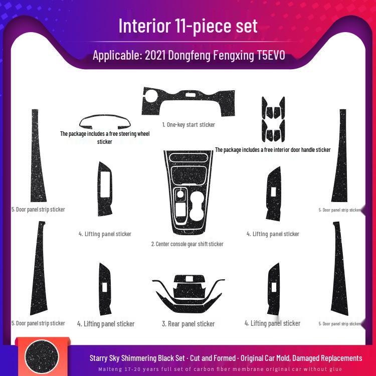 2021 Dongfeng Fengxing T5 EVO Interior Carbon Fiber Stickers: Console & Door Protection