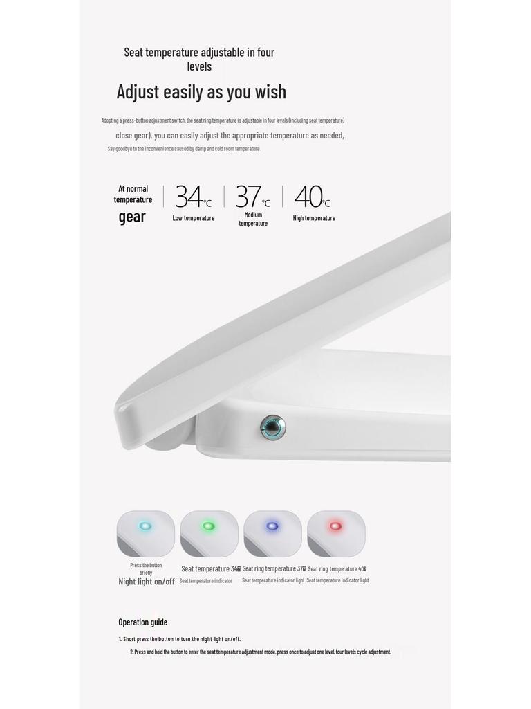 Universal Heated Toilet Seat Cover with Night Light & Intelligent Temperature Control