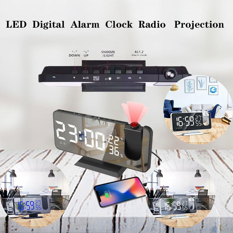 Digital Snooze Dual Alarm Clock With Projection Fm Radio 73 Mirror Led Display