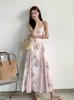 New seaside vacation dress long dress summer beautiful small skirt smudge suspender dress