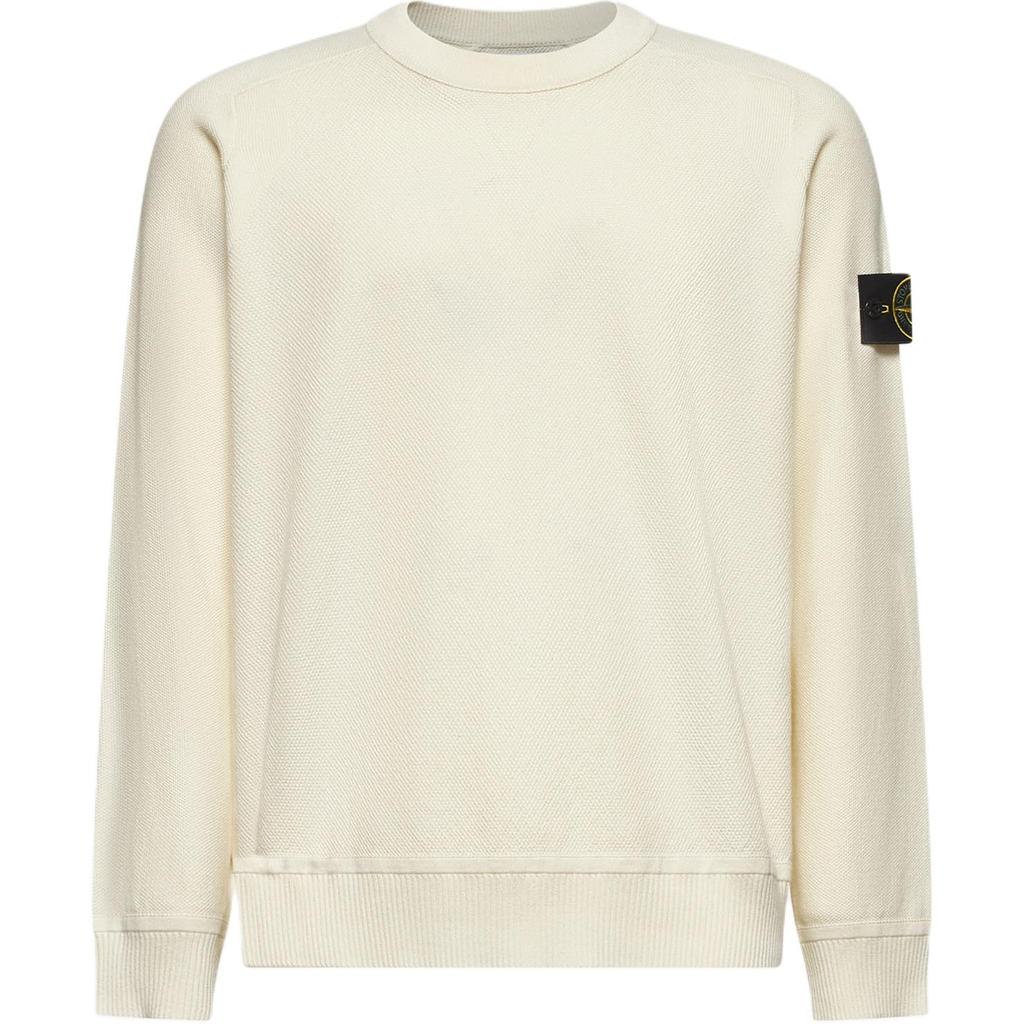 Stone Island Logo Round Neck Long Sleeve Knit Sweater Men sweater Beige K1S1551000-36S00B5-V0093