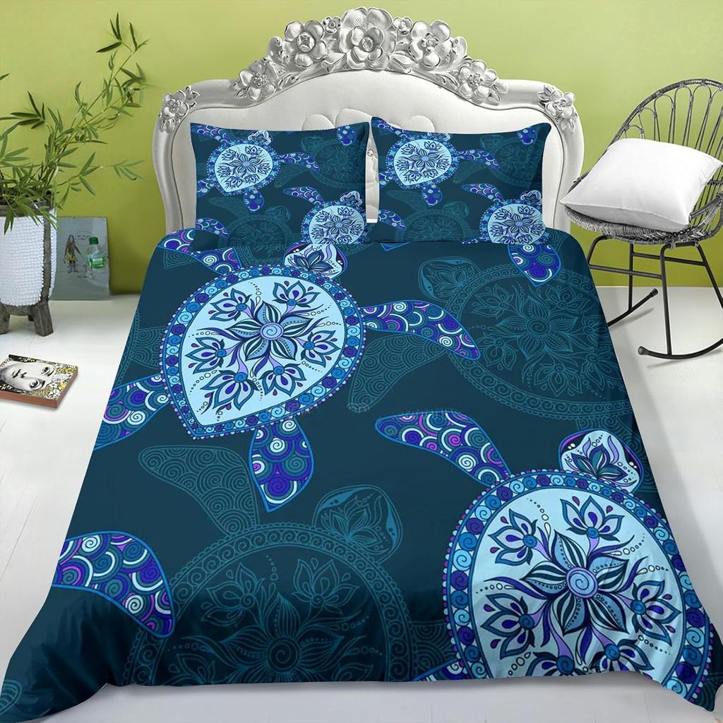 Turtle Duvet Cover Set, Sea Turtle Bedding Set For Children, Boys, Girls, Ocean Theme, Turtle Animal Bedding Set Bedroom Decor