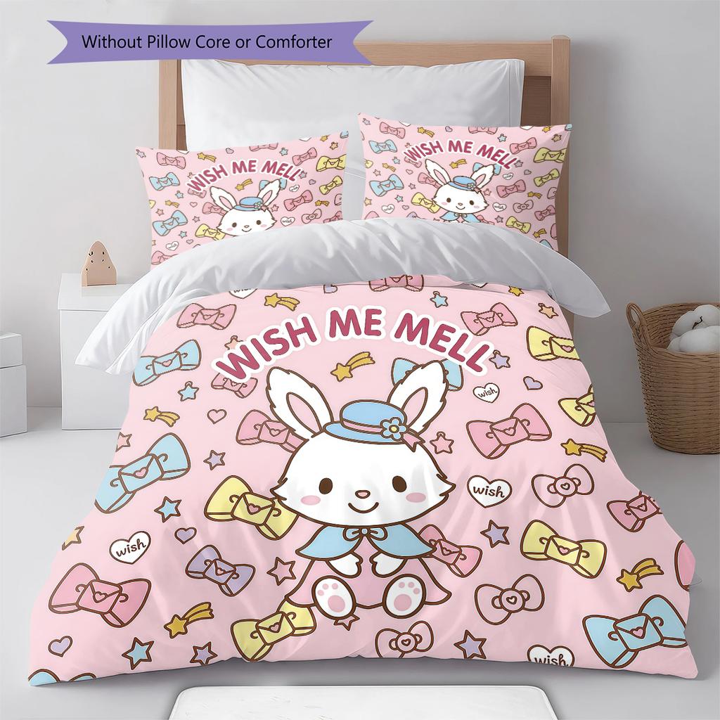 Sanrio rožinės spalvos raštų patalynė, antklodės komplektas, užvalkalas antklodei, pagalvės užvalkalas, namų gimtadienio dovana(1 * antklodės užvalkalas + 2 * pagalvės užvalkalai, be šerdies)