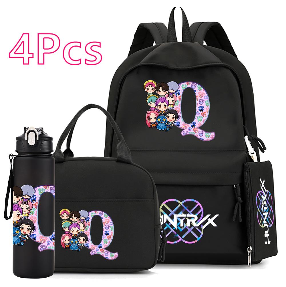 4 Stück/Set K-Pop Bedruckte 750 ml Wasserflasche Rucksack Handtasche Federmäppchen für Teenager Junge Mädchen Schultasche Große Kapazität wasserdicht Bücherrucksack Mochila