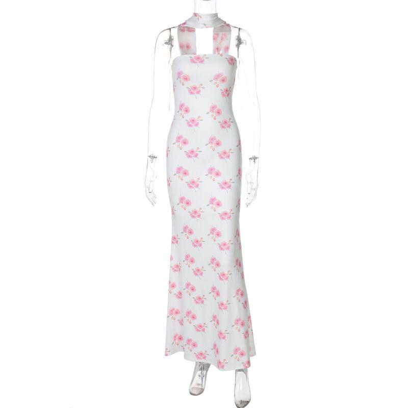 

Amazon Women clothes 2025 Summer New Product Fashion Print Slim fit Tube Top Sexy Backless Dress Foreign Trade Pink S