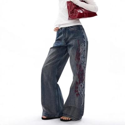 BeatStreet Y2K Amerikanischer Stil Lockere Lange Jeans Damen Stickerei Design Lässige Bequeme Gerade Hosen für Damen und Herren