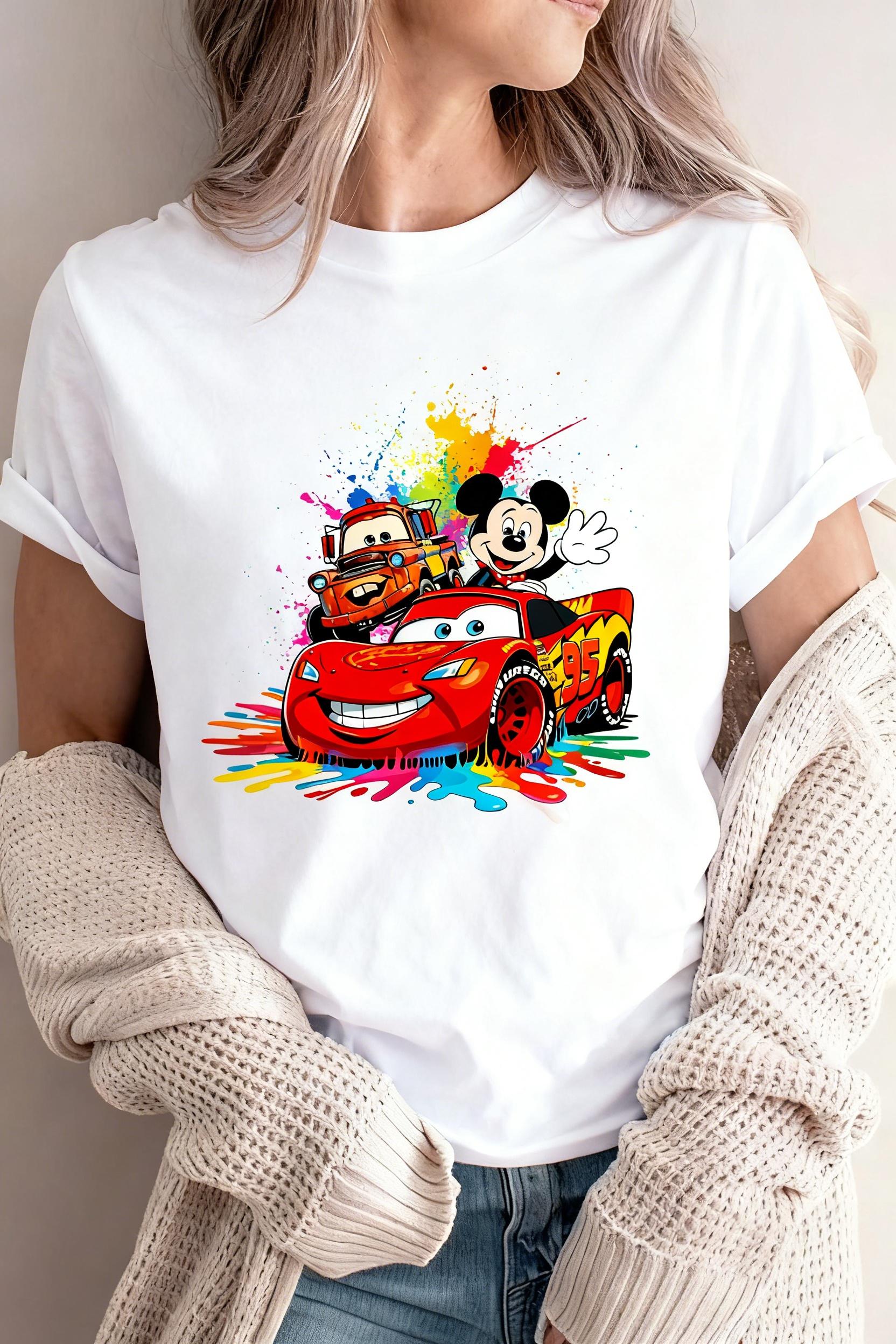 

McQueen Mickey Mouse WomensGirls Crew Neck Printed Tshirt Christmas Gift Tshirt S
