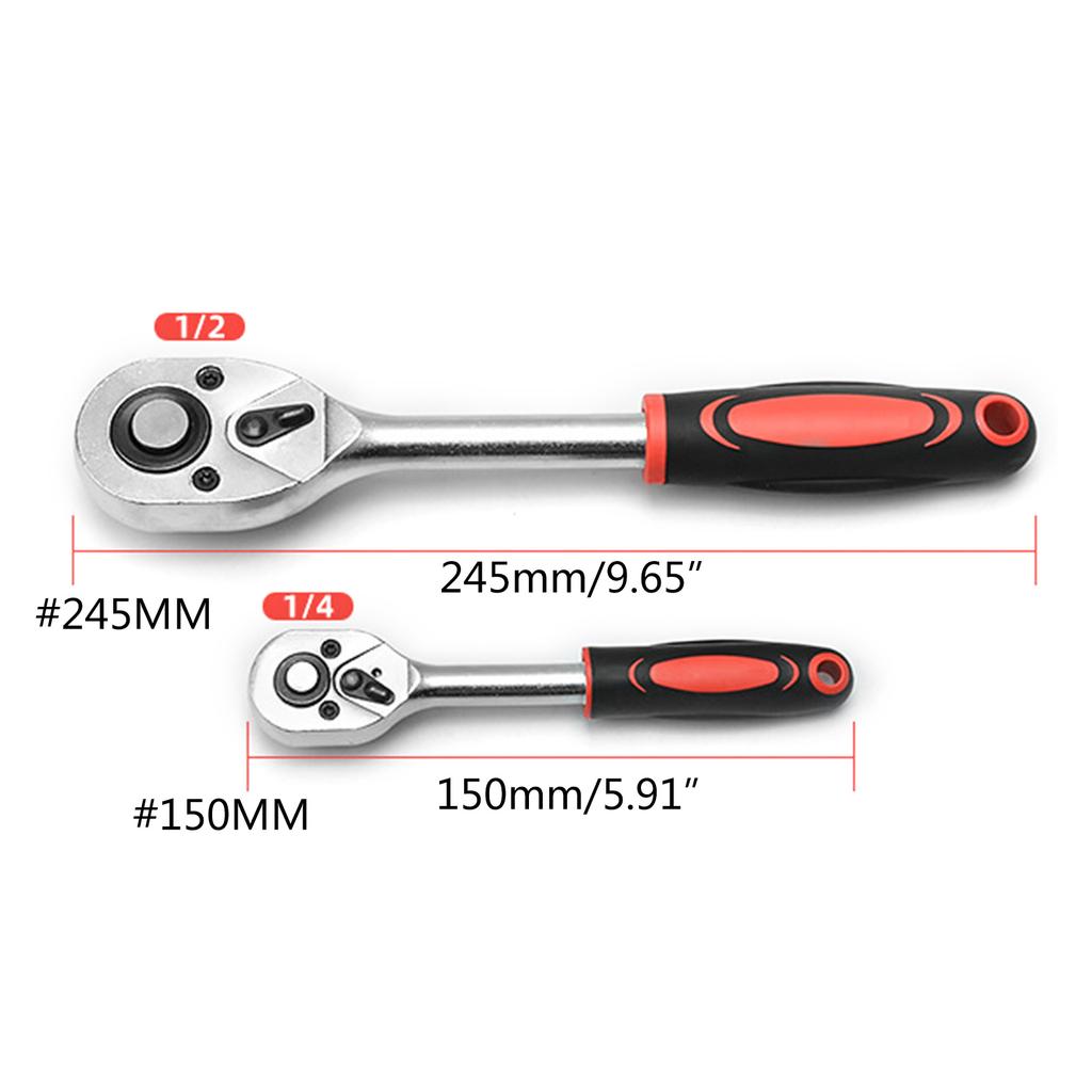 1/4 Inch Drive Ratchet 24-Teeth Quick Released Socket Wrench Handle High Carbon Steel Auto Repair Garage Tool