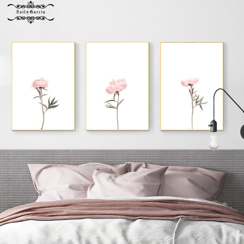 Pink Peonies Flower Posters and Prints Nordic Scandinavian Minimalist Wall Art Canvas Painting Floral Pictures for Room Decor