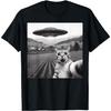 Cat Selfie With Alien UFO Space Humor Gift Graphic Unisex Shirt