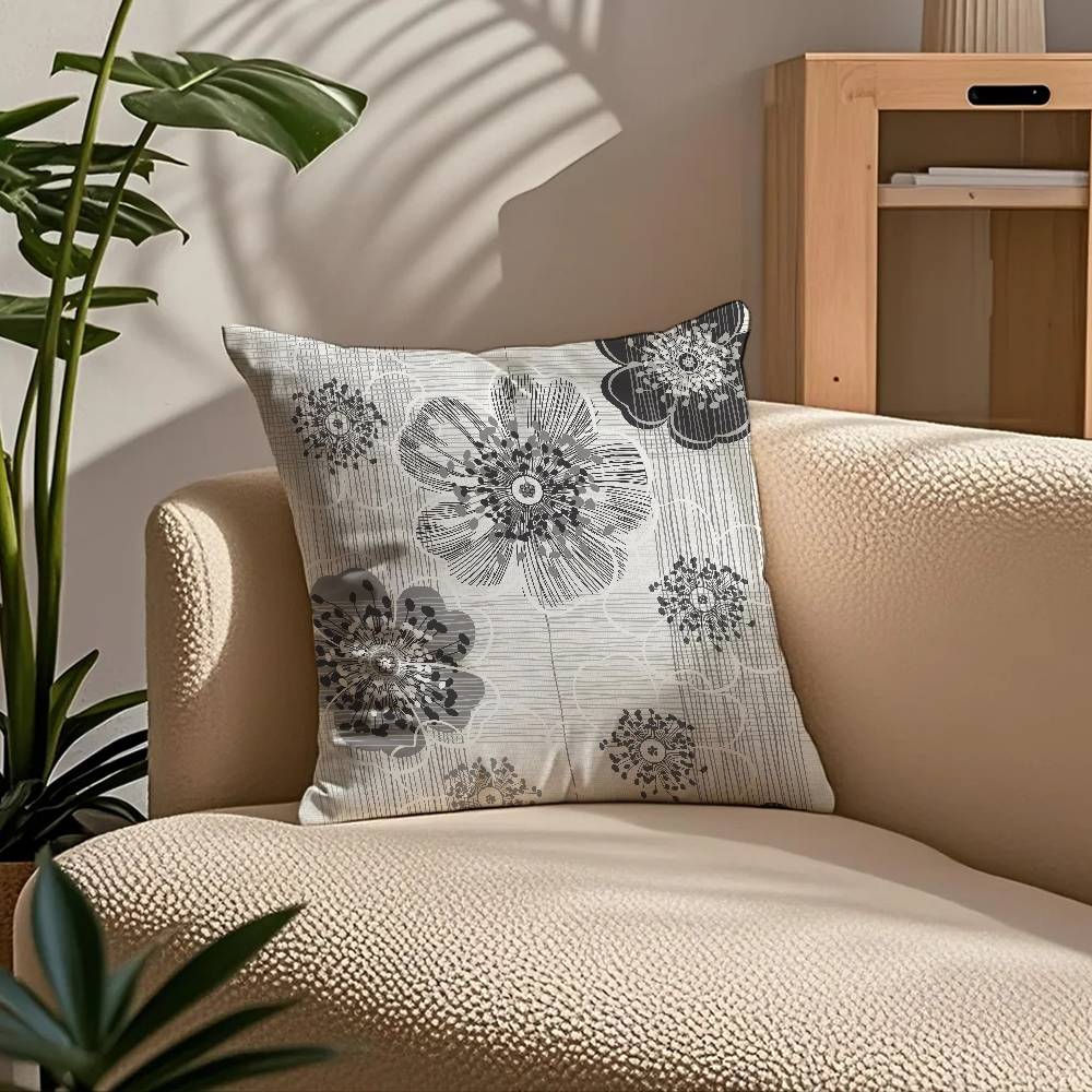 Svartvit Växtmönster Blad Kuddfodral Komfort Soffa Säng Silkeslen Elegant Dold Dragkedja Anpassad Dekorativ Kuddeöverdrag