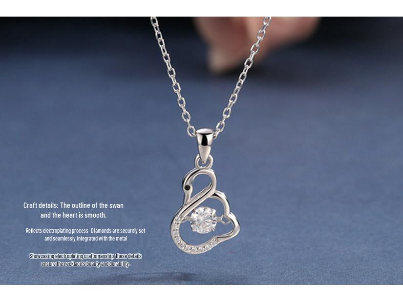 Sterling Silver Swan Pendant Necklace with Beating Heart - Japanese & Korean Style for Women