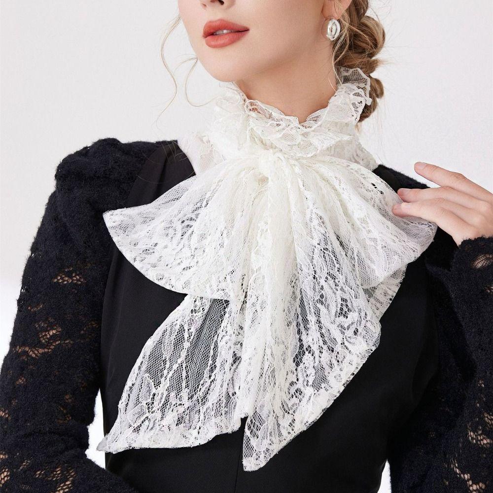 Solid Color Bow Lace Collar Detachable Ruffled edge Collar Fashion Lace Fake Collar Cosplay