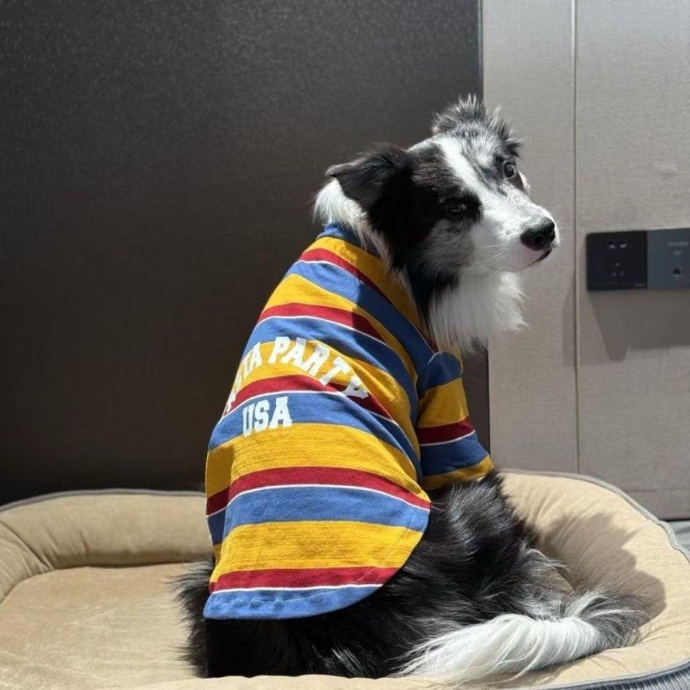 Comfortable Dog Stripes Vest Large Size Dog Short Sleeve Pet Summer T-Shirt  Beach Travel
