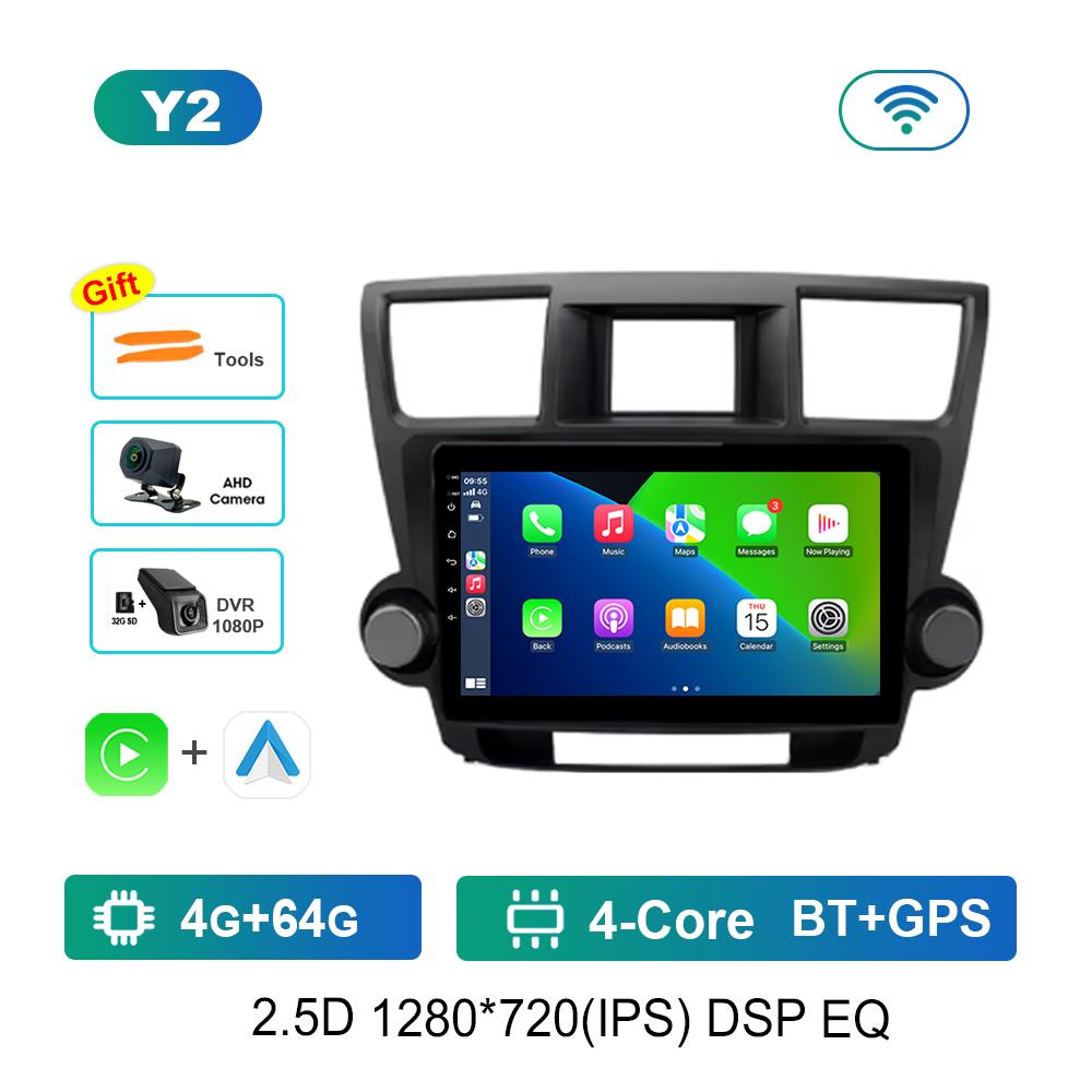 Navigation GPS Car Video Multimedia Player for Toyota Highlander 2007 - 2013 WiFi BT Android OS 4G Carplay Auto Tools DSP Stereo