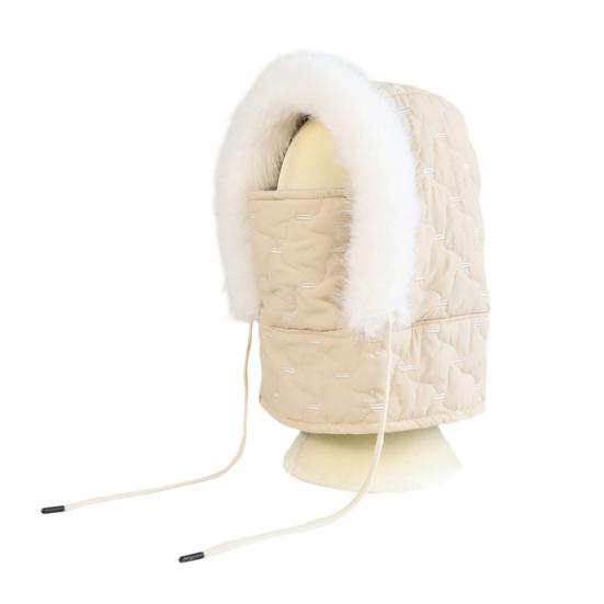Lei Feng Hat with Soft Plush Inner Fluffy Fur Edge Winter Face Guard Head Cap Adjustable Drawstring Headgear