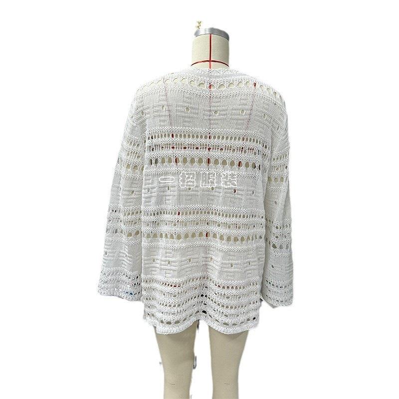 Women's Summer Hollow-Out Bell Sleeve Beach Dress with Texture