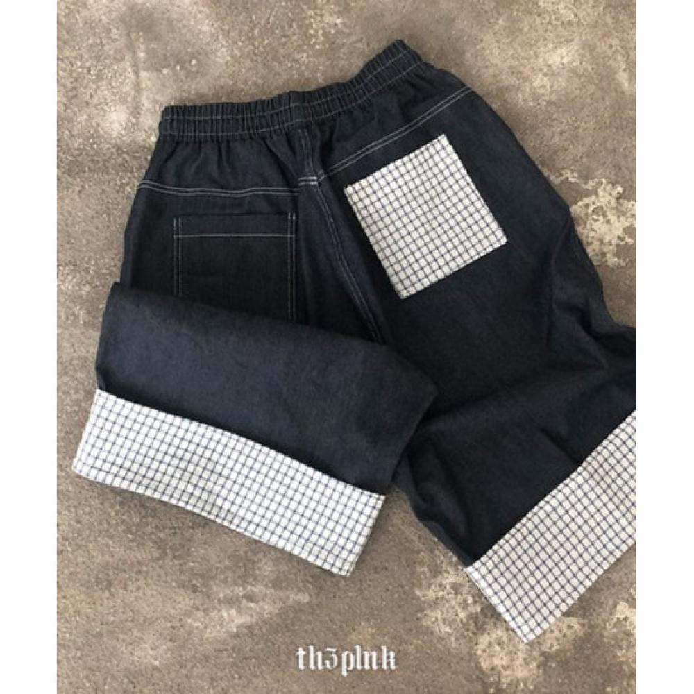 The Pink Men S And woMen S Acel bAnding Non Fade Denim Check Roll UP Bermuda P