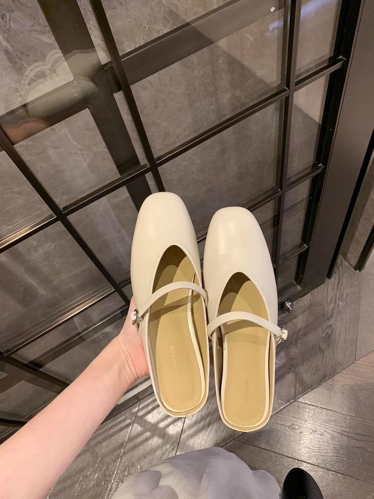 Grape Mother of the Same Style, Sheepskin Version, One-word Belt Inner Heightening Bag Head Muller Half Slippers Women's Summer Mary Jane Single Shoes