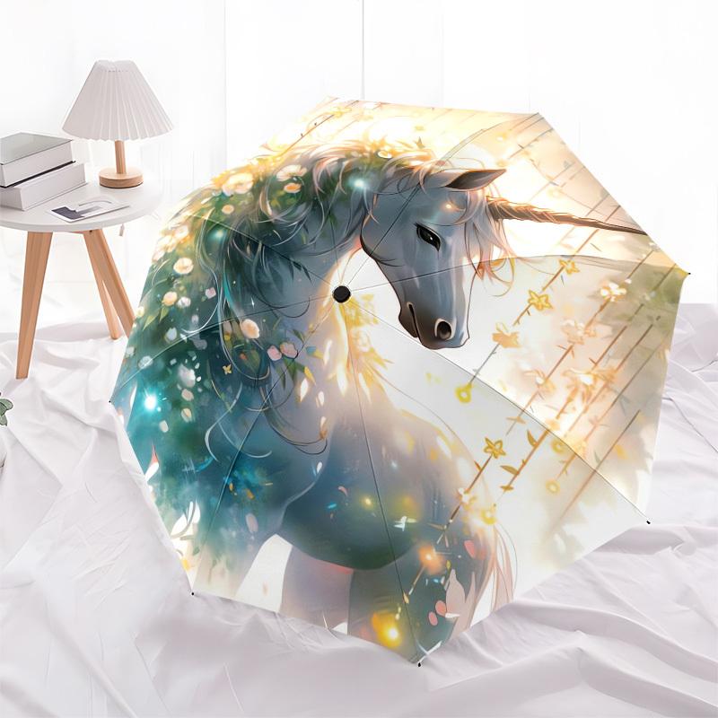 Fantasy Unicorno - Ombrello Automatico, Ombrello Pieghevole Portatile per Tutte le Stagioni, Adatto per Uomini e Donne, Viaggio, Ombrello Compatto Quotidiano, Fuori