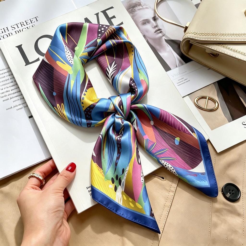 Autumn and winter Maillard cashew square scarf silk scarf women's shirt versatile neck small scarf tied hair decorative scarf