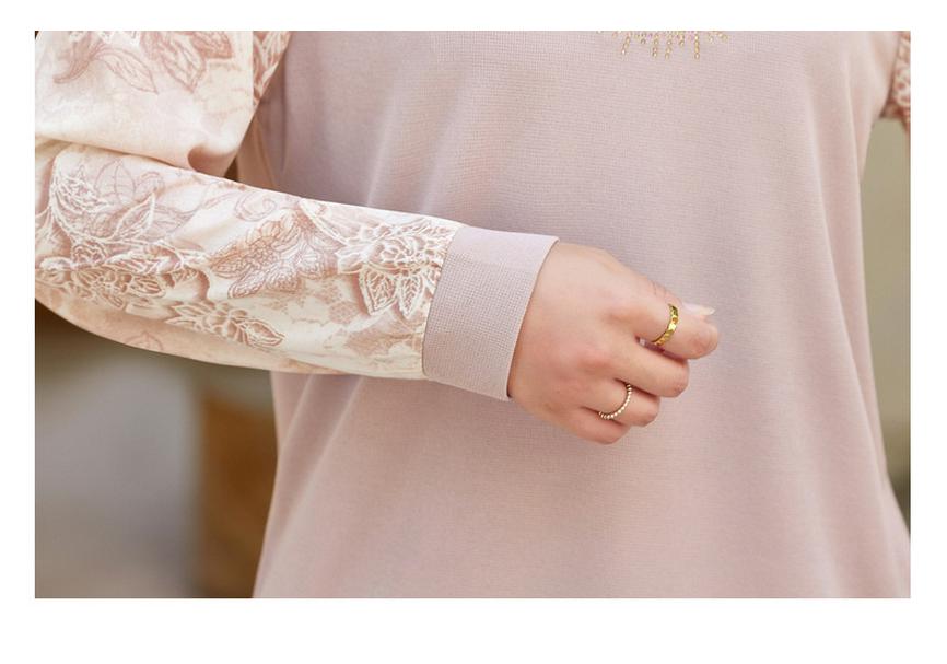 2026 Autumn Long-Sleeve Printed Patchwork Pullover for Middle-Aged and Elderly Women