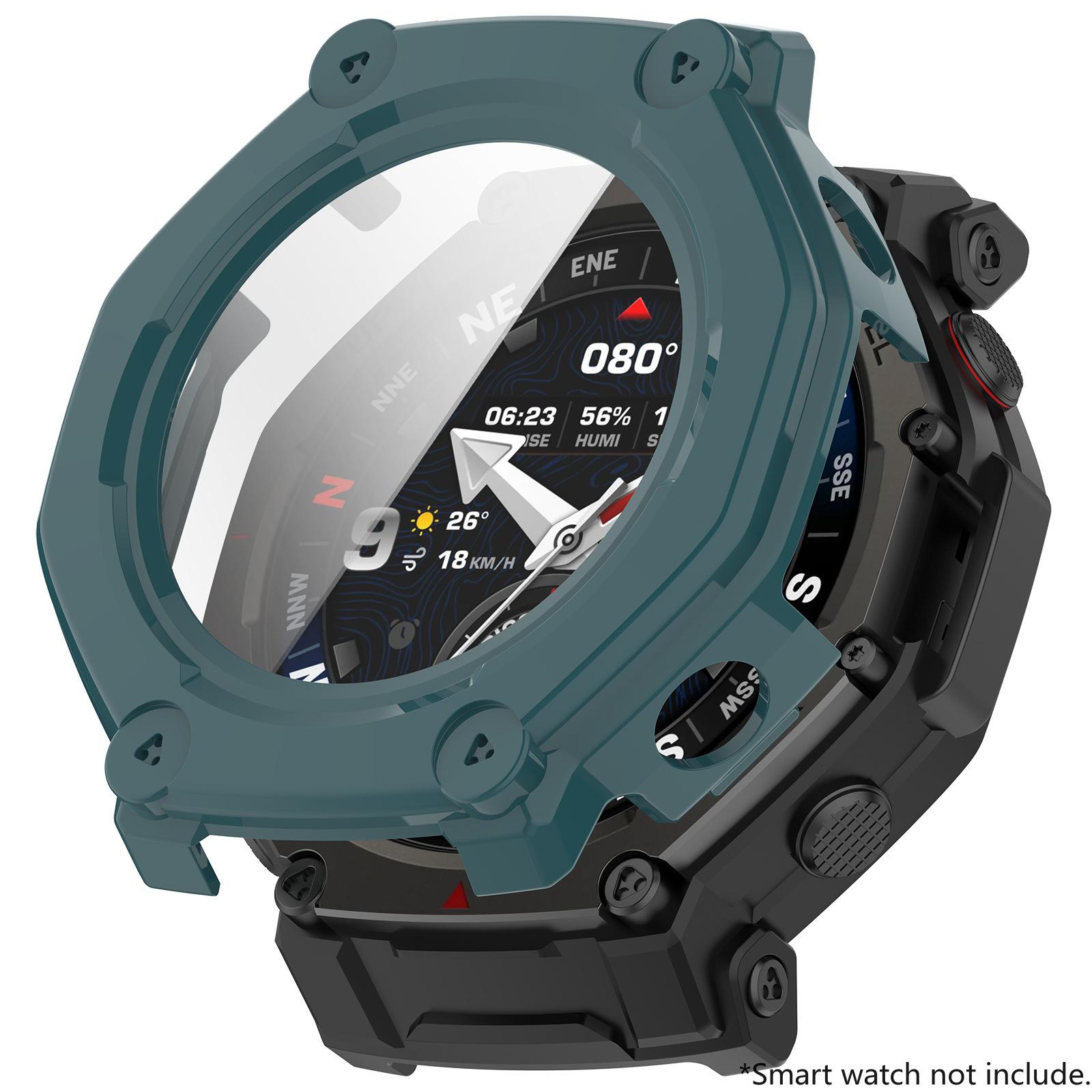 

Tempered Glass Case For Amazfit T REX 3Pro 44mm Screen Protector Hard PC Bumper Protective Cover for T-REX3Rro 48mm Accessories For T-REX 3Pro 48mm зелений