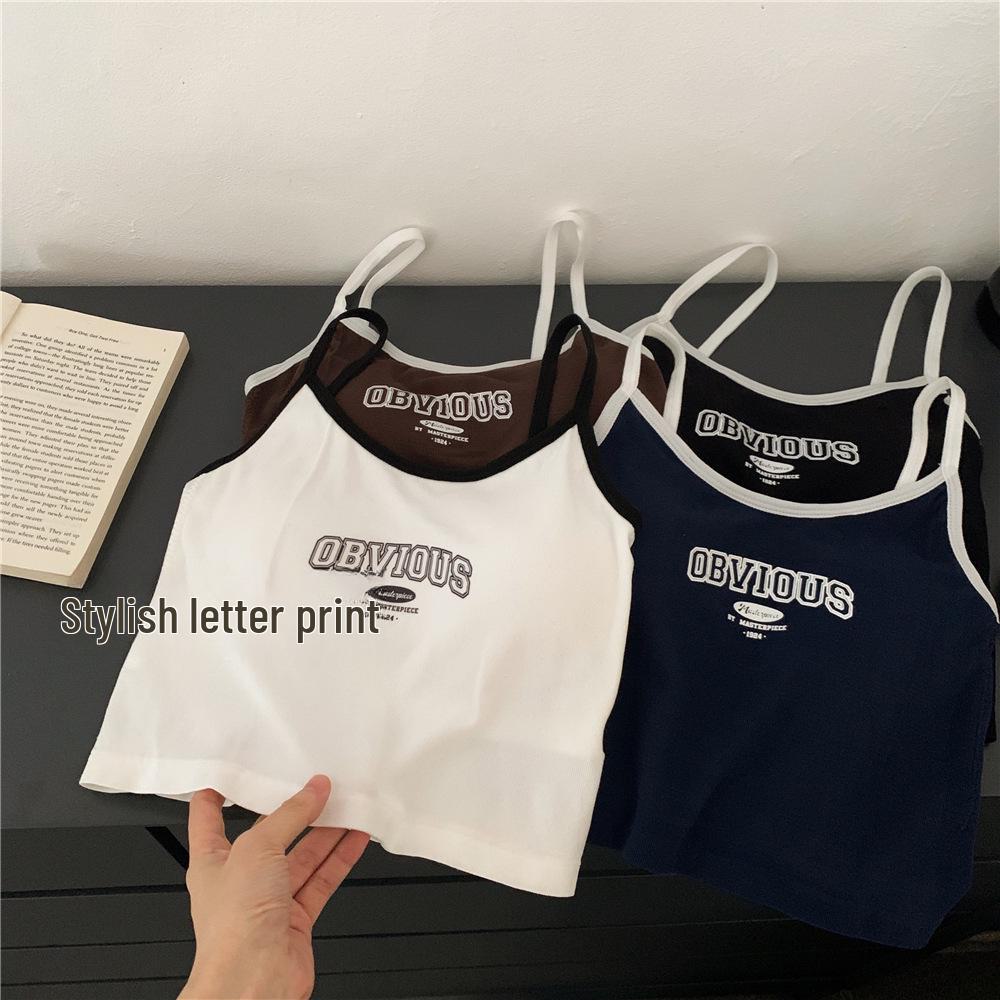 2024 Women's Slim Fit Letter Print Camisole: Sweet & Spicy Style with Chest Pad for Summer